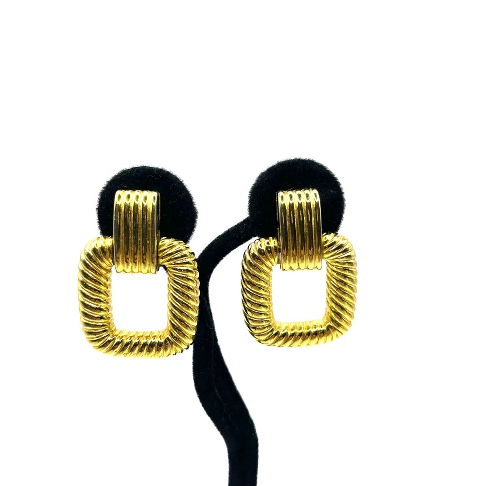 Joan Rivers Gold Twisted Square Drop Clip on Earrings Door Knockers